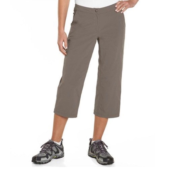L.L. Bean Comfort Trail Crop Pants Ash Taupe Reg 10 Zip Pockets Stretch Woven - Picture 1 of 14